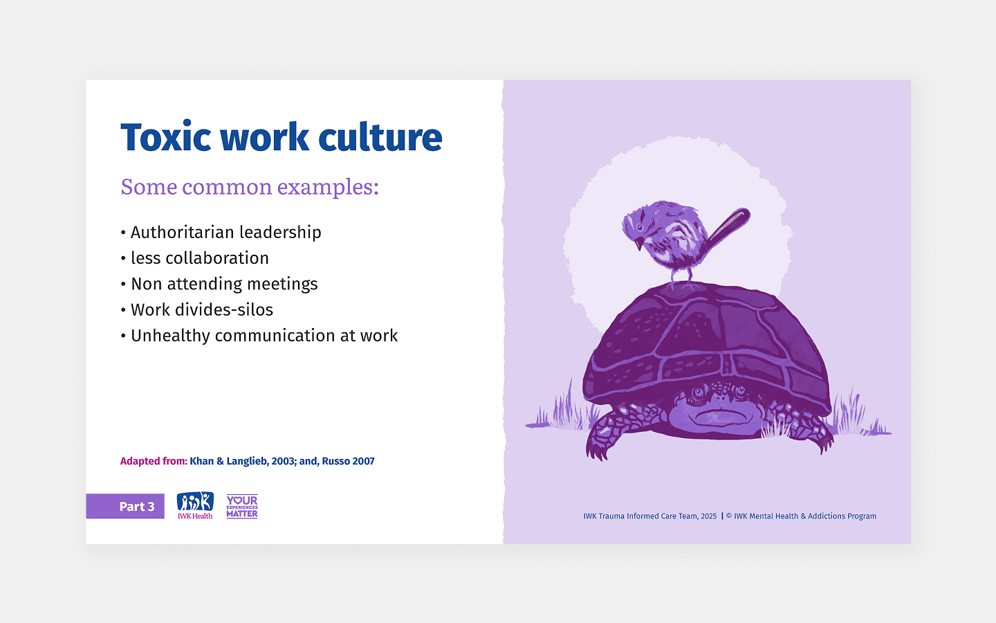 Slide themed: Toxic work culture.