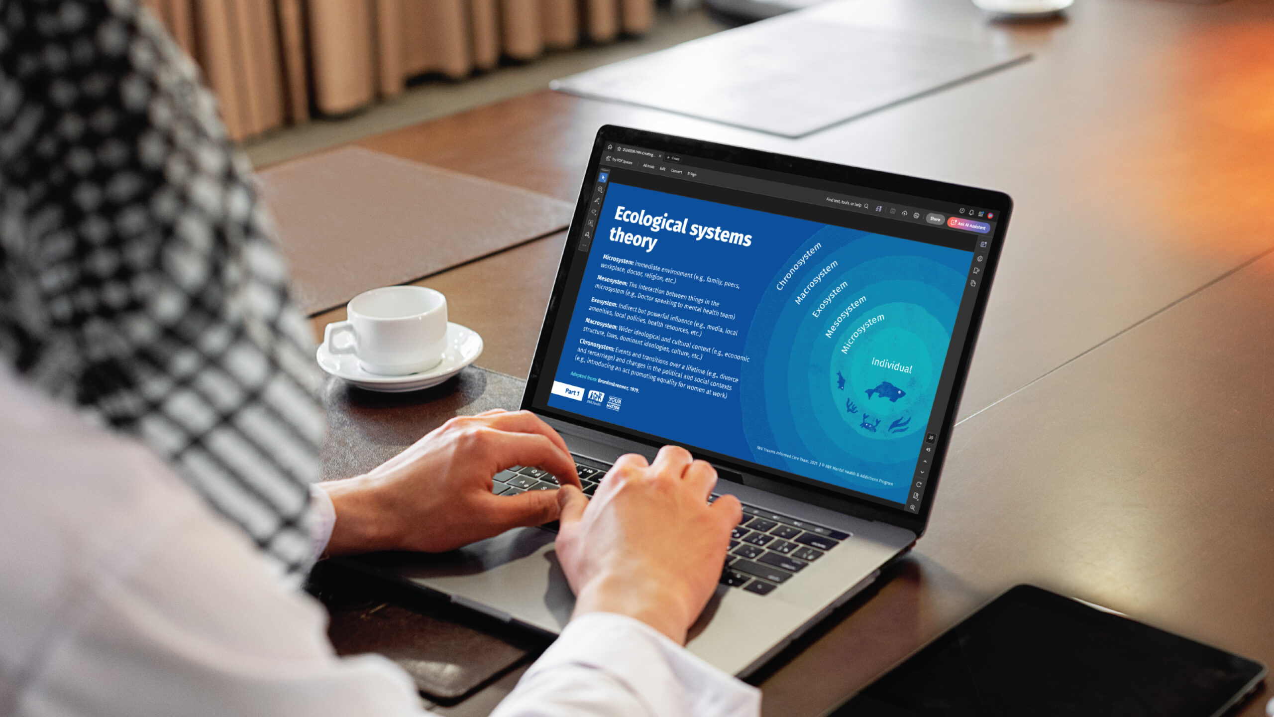 Ecological systems theory infographic on laptop.