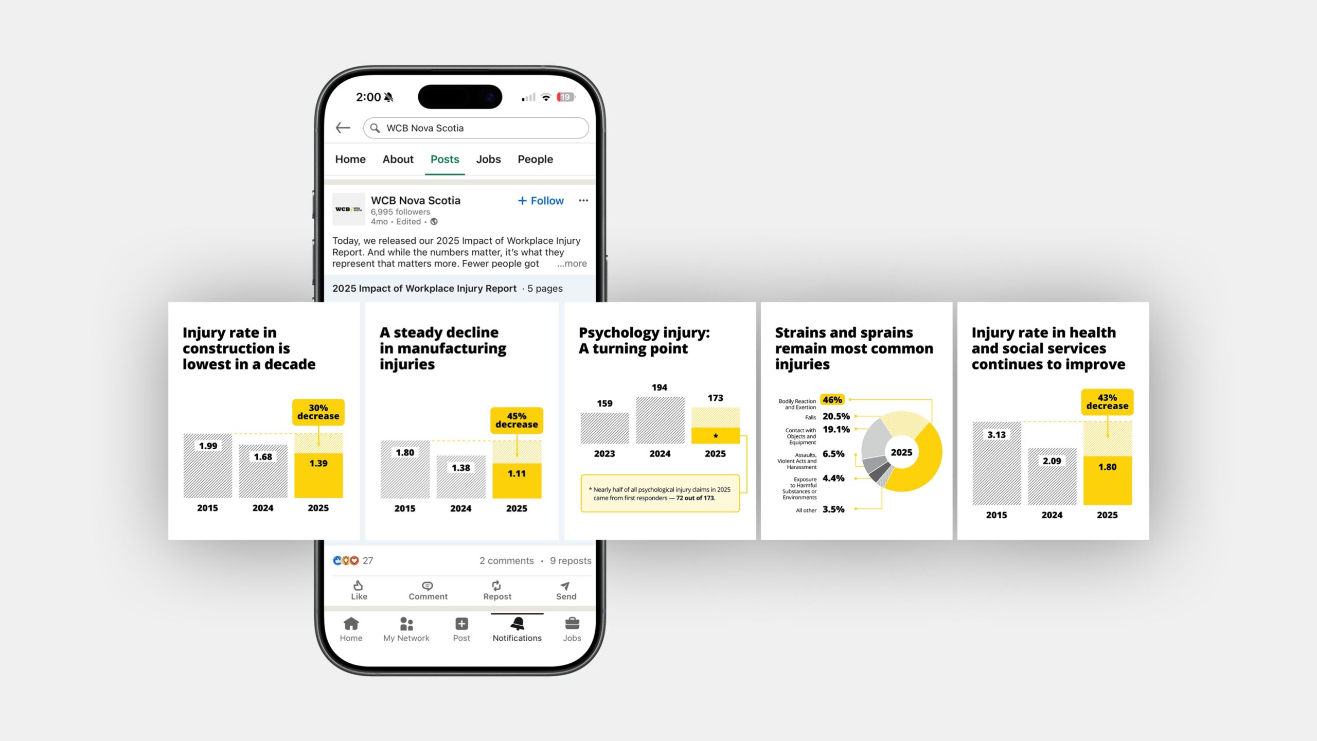 Data visualizations in LinkedIn carousel on mobile phone.