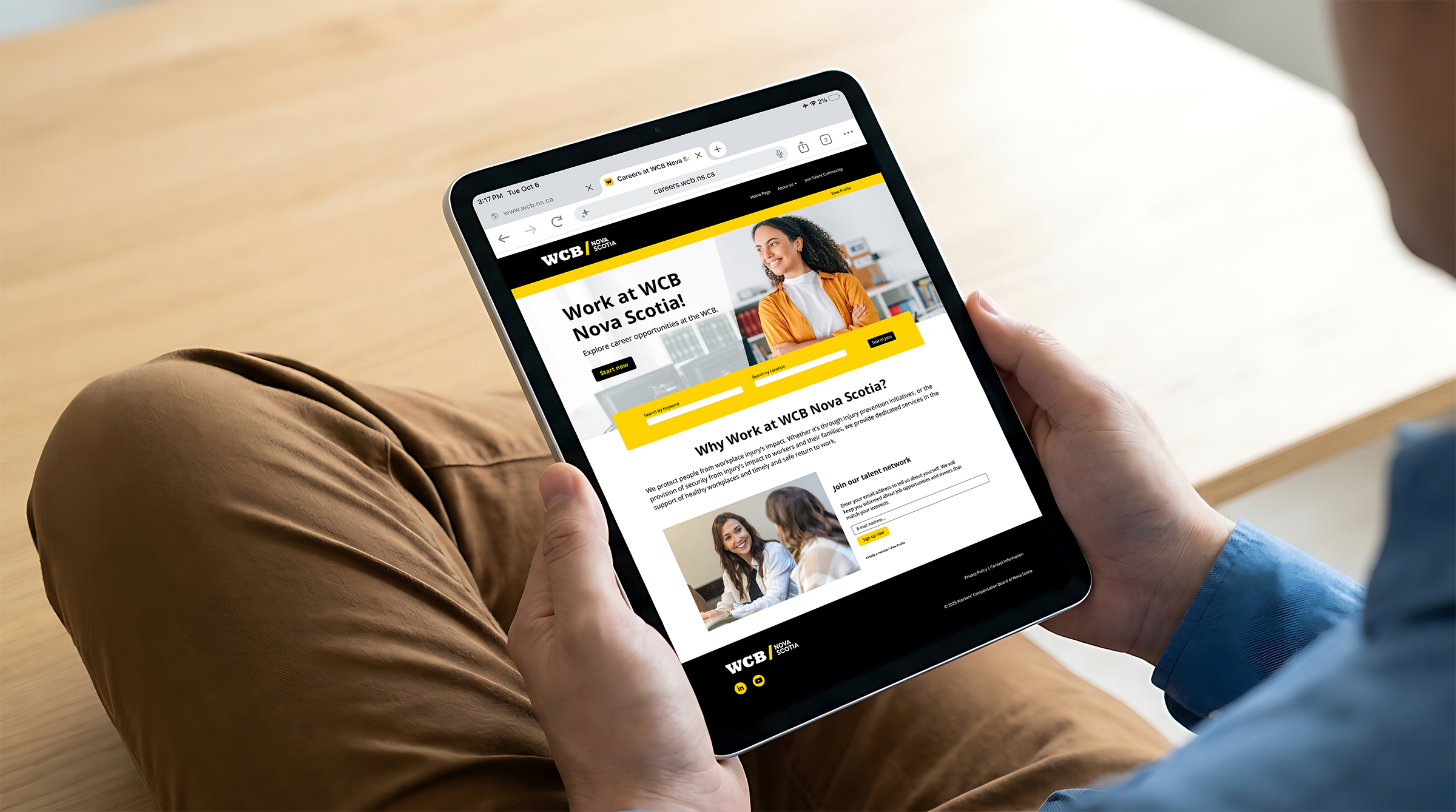 User viewing recruitment website on tablet.