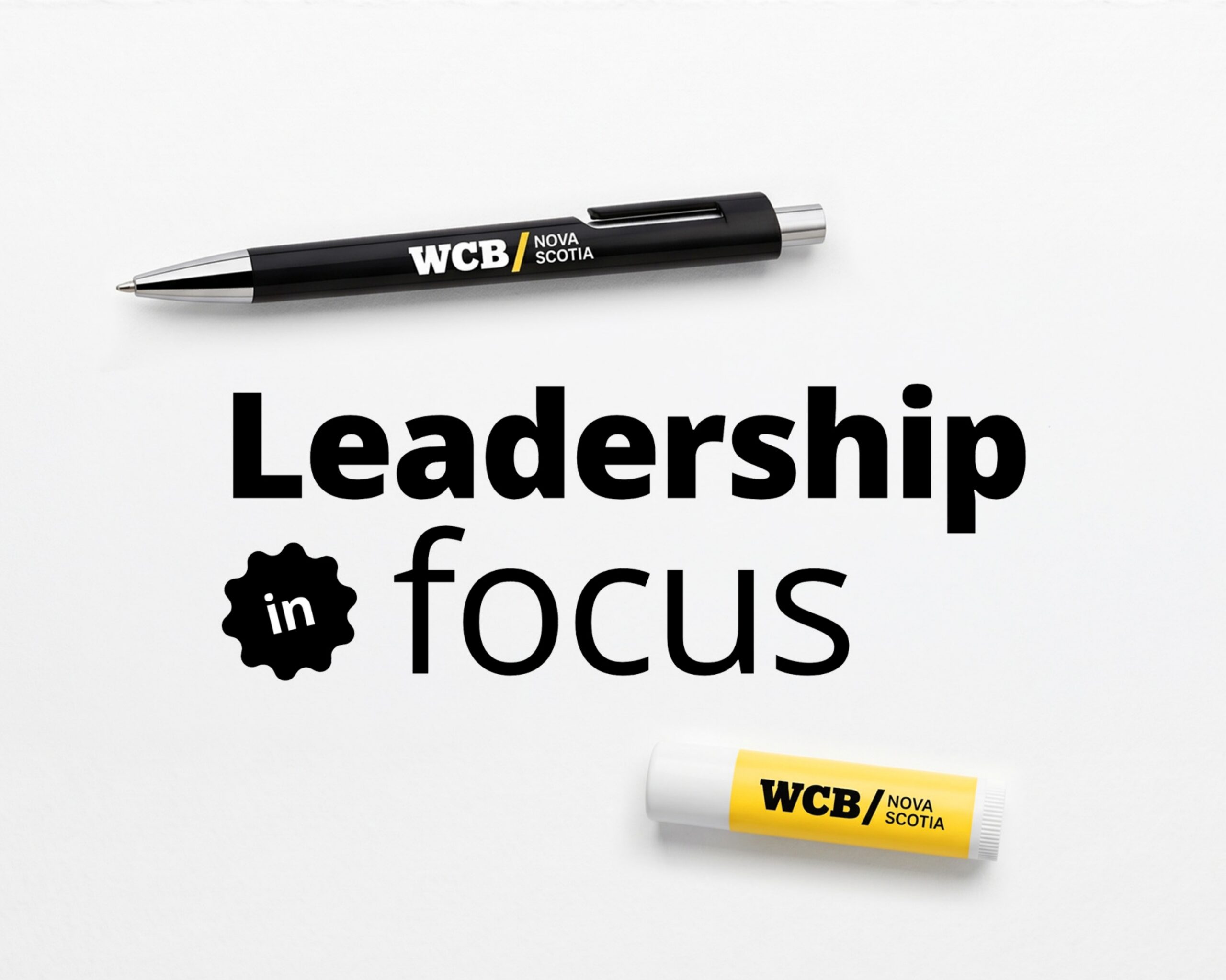 Leadership in Focus logo, and branded pen and lip balm.