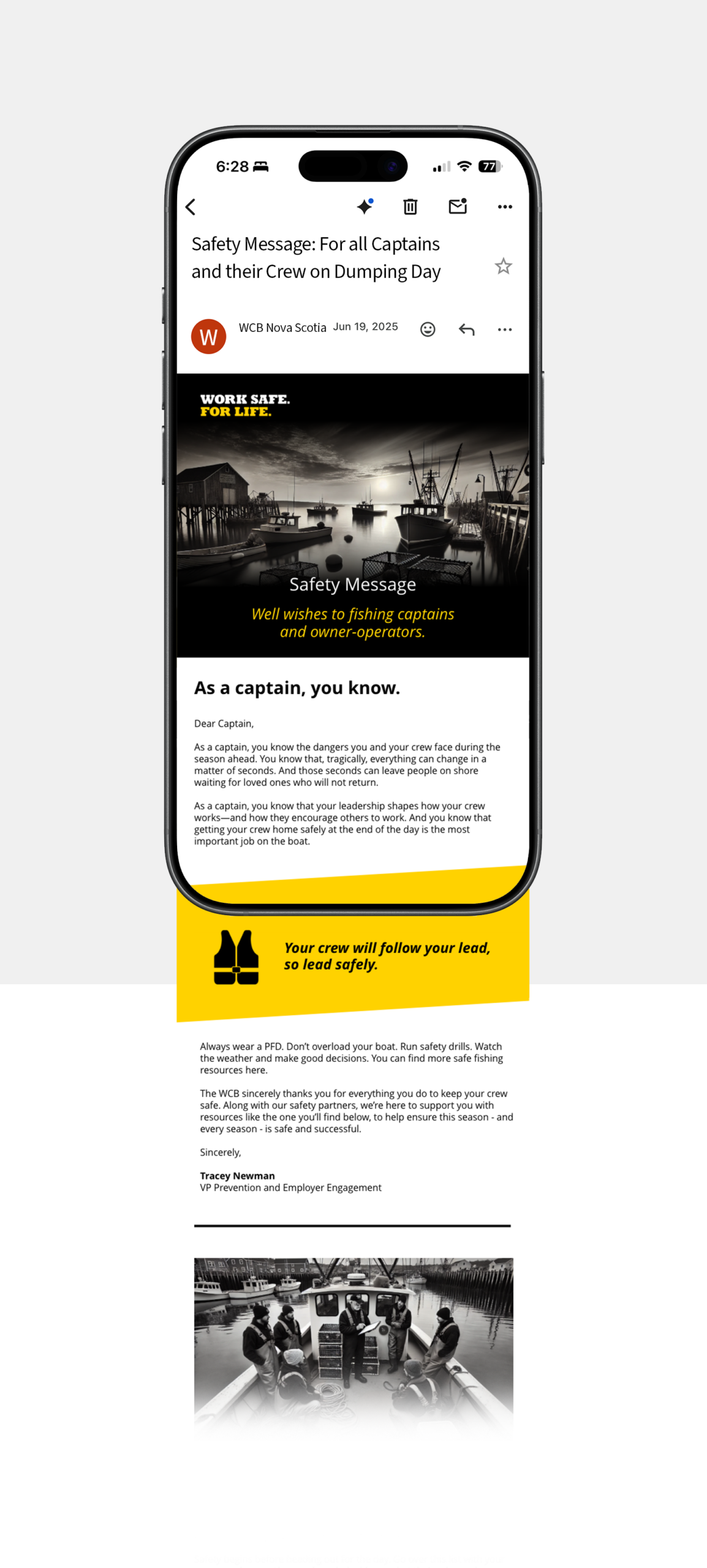 Email newsletter on mobile phone.